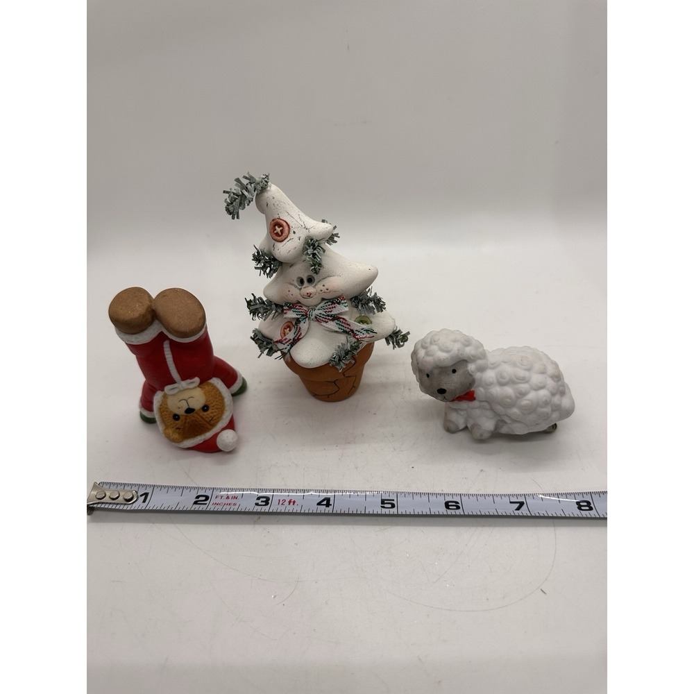 Vintage Christmas Decor Lot Crackpot Tree‎ Ends I Lucy Rigg Santa Lamb Clip 3 Pc